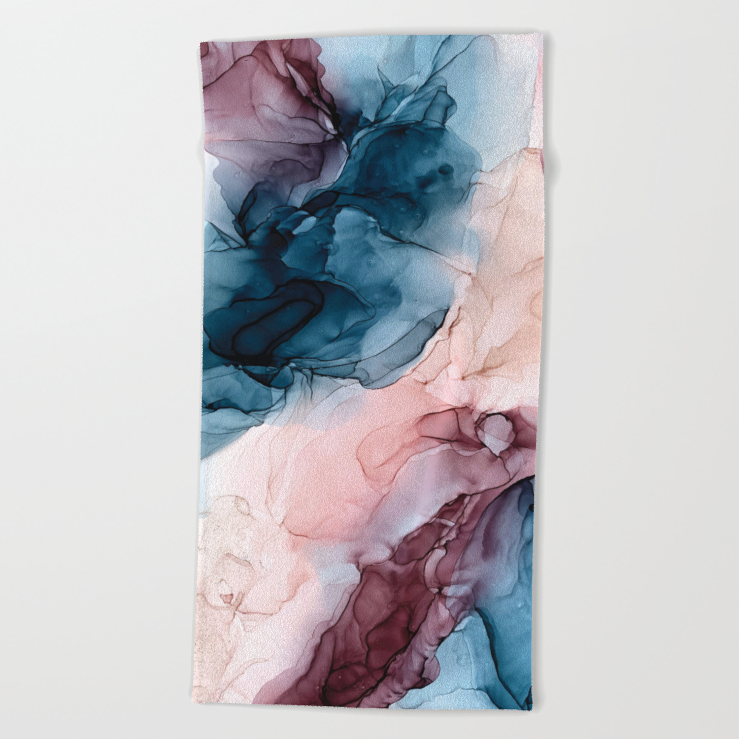 Pastel Plum Deep Blue Blush And Gold Abstract Painting Beach