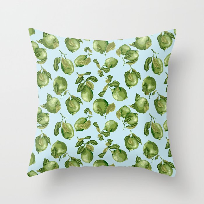 Vintage lime Fruits with Light Blue Background Throw Pillow