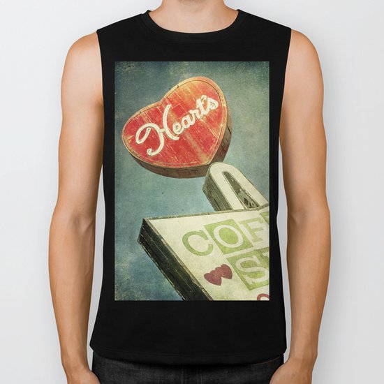 Heart's Coffee Shop Vintage Sign Biker Tank
