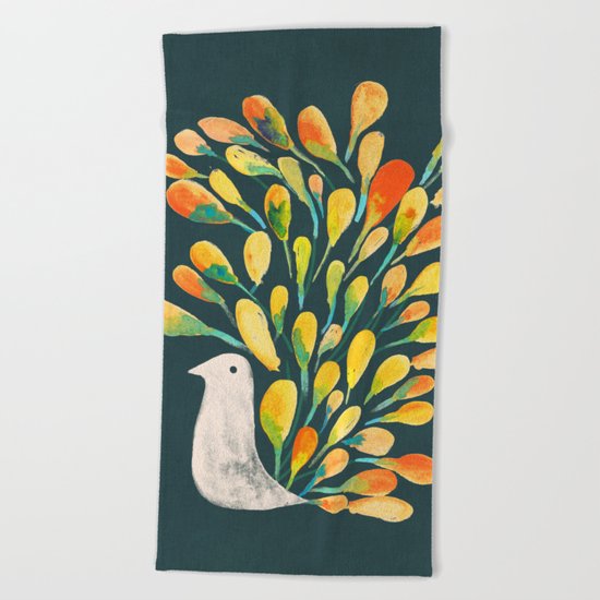 Watercolor Peacock Beach Towel
