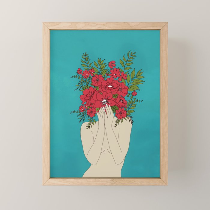 Blooming Red Framed Mini Art Print by Nadja Society6