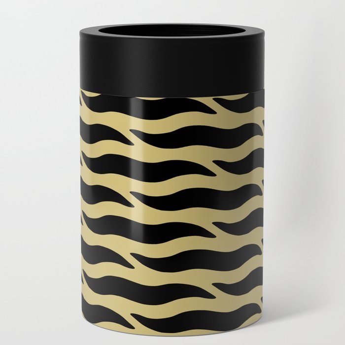 Tiger Wild Animal Print Pattern 329 Black Gold Can Cooler