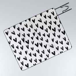 Cute Black And White Doodle Hearts Picnic Blanket