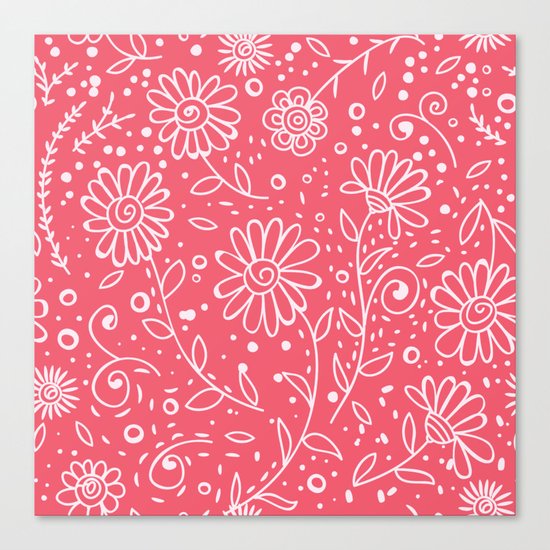 Red doodle floral pattern Canvas Print