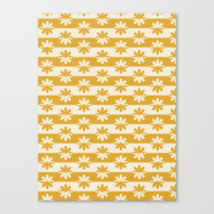 Retro Floral Pattern - Yellow White Canvas Print