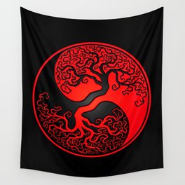Red and Black Tree of Life Yin Yang Wall Tapestry