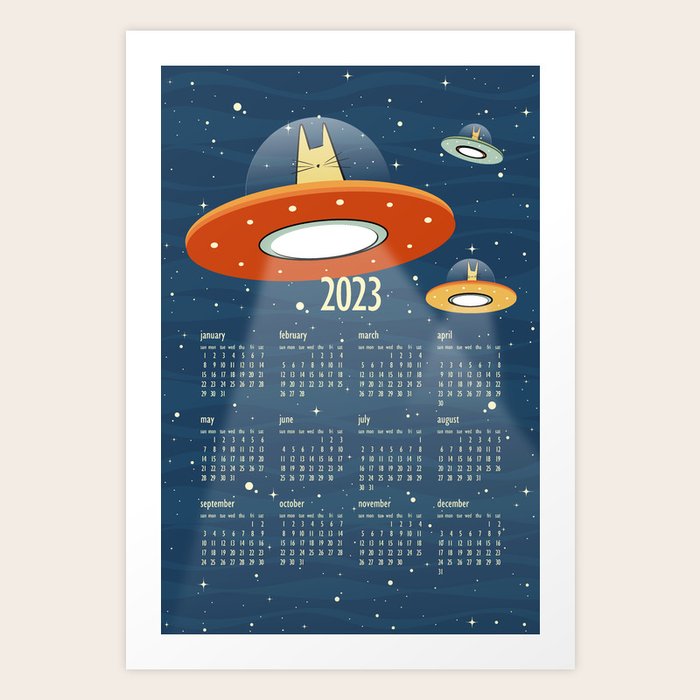 Cat Calendar 2023 - Alien Gus Cat Art Print by Lucia Fontes | Society6
