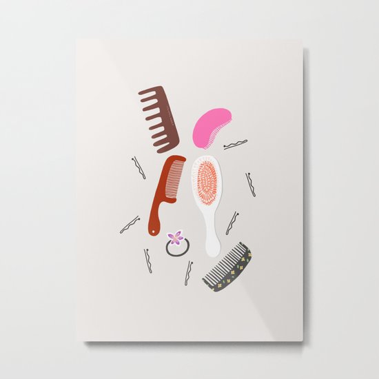 MARI's hair brush collection, girly illustration, beauty art print Metal Print