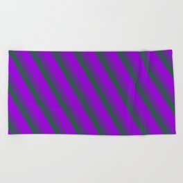 [ Thumbnail: Dark Slate Gray & Dark Violet Colored Striped Pattern Beach Towel ]