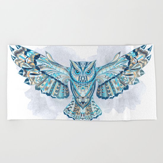 Blue Ethnic Owl Beach Towel