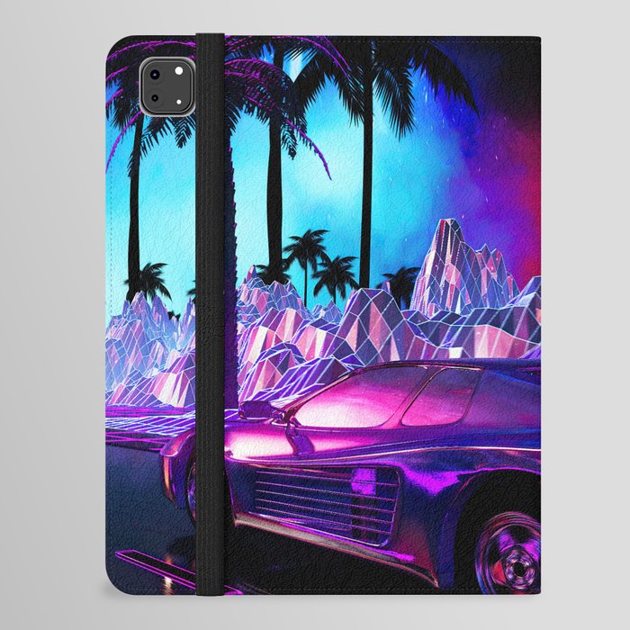 Neon landscape: Synthwave palms & car [synthwave/vaporwave/cyberpunk] — aesthetic poster, retrowave  iPad Folio Case