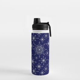 Snowflakes White on Midnight Water Bottle