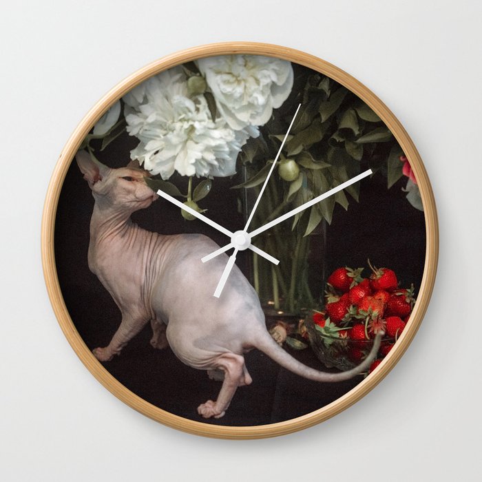 Sphynx and peonies Wall Clock