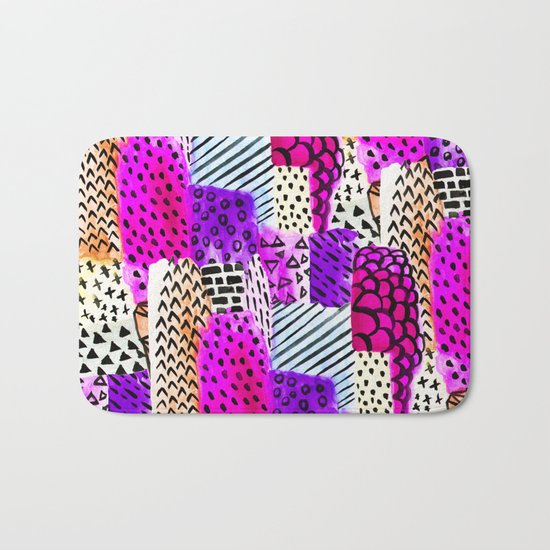 Modern pink watercolor abstract geometric hand painted pattern Bath Mat