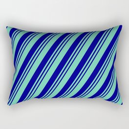 [ Thumbnail: Aquamarine and Blue Colored Lined Pattern Rectangular Pillow ]
