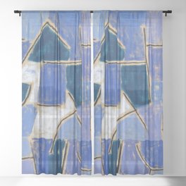 Bauhaus Paul Klee Blue Night Painting Abstract Mid century modern Geometry  Sheer Curtain