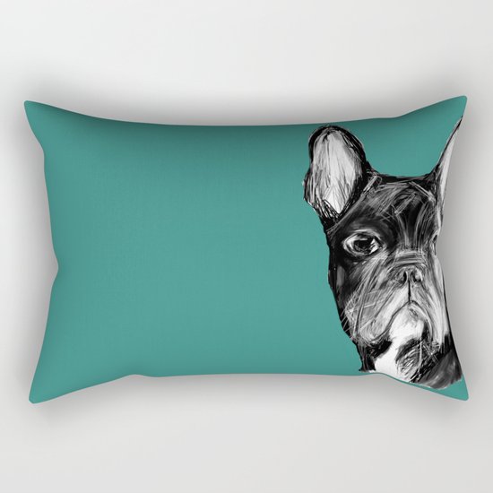 French Bulldog. Teal Rectangular Pillow