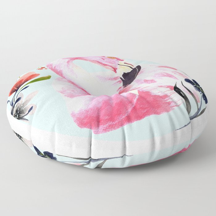 Flowered  Flamingo Floor Pillow