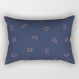 Branches With Red Berries Seamless Pattern on Navy Blue Background Rectangular Pillow