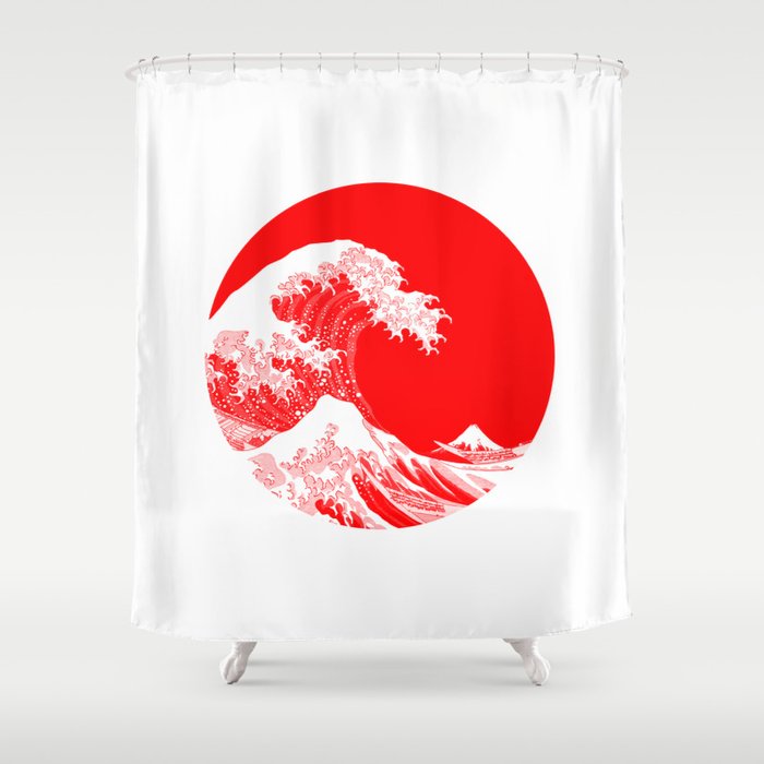 Hokusai Great Wave Of Kanagawa Shower, The Great Red Wave Shower Curtain