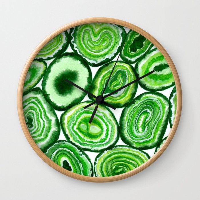 Green agate pattern watercolor Wall Clock