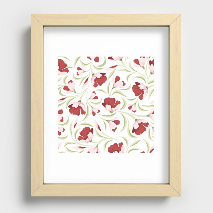 Floral pattern with red and pink flowers. Recessed Framed Print