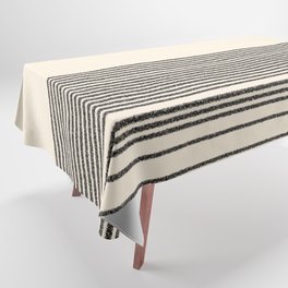 Organic Stripes - Minimalist Textured Line Pattern in Black and Almond Cream Tablecloth