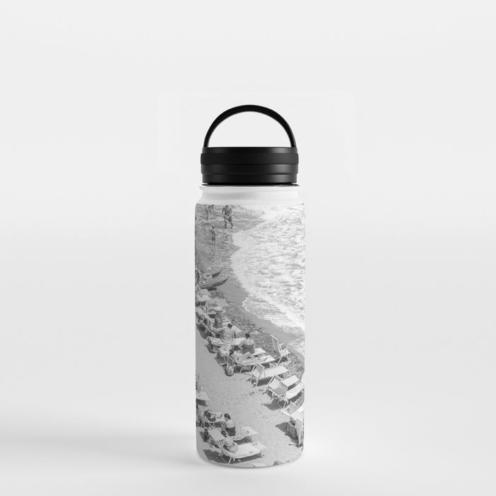Beach Day in Italy | Black and White Travel Photography in Europe Art Print | Summer on the Coast in Naples Water Bottle