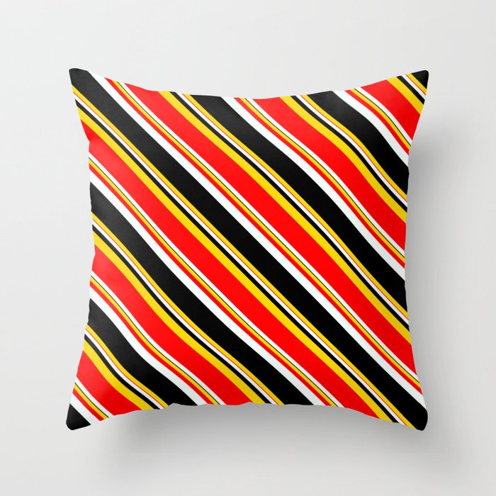 Yellow, Red, Mint Cream, and Black Colored Pattern of Stripes Throw Pillow