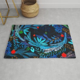 Blue Frosty Christmas Forest Foliage Area & Throw Rug