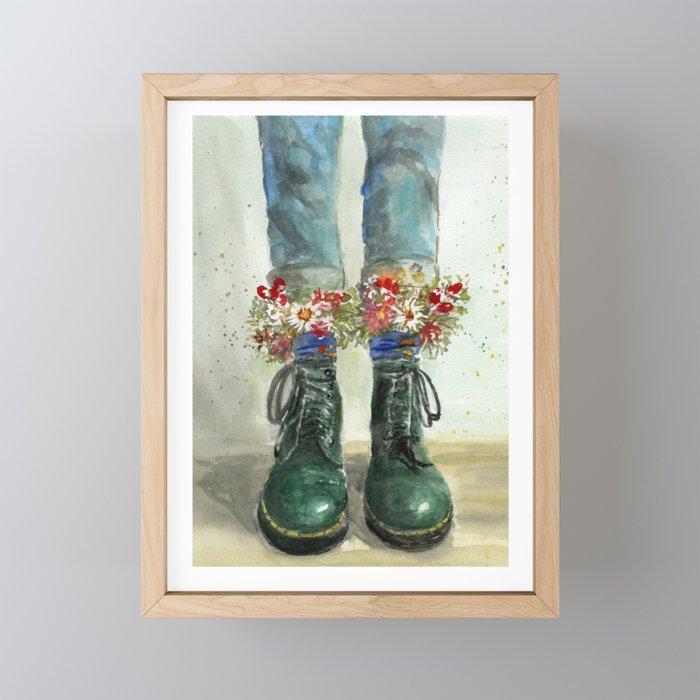 Floral filled Doc Martens Framed Mini Art Print