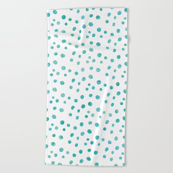 Small Blue Watercolor Abstract Polka Dots Beach Towel