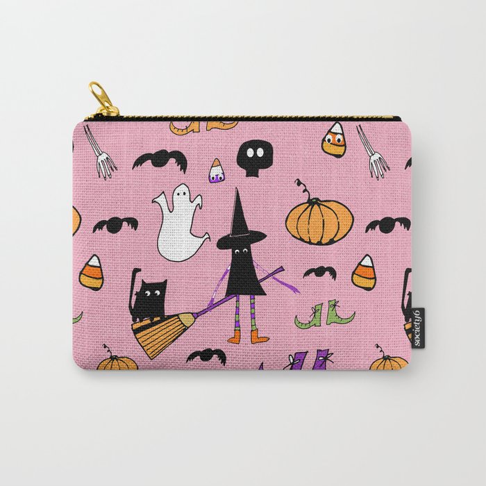 Cute #Halloween Witch and Friends Pink Carry-All Pouch