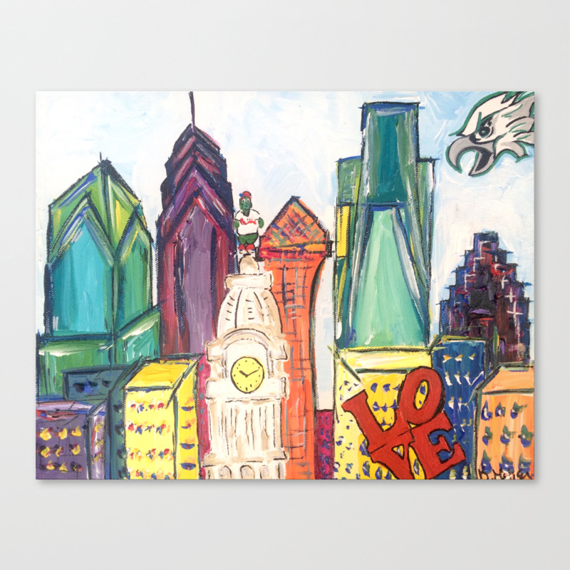 Philadelphia Skyline With Sports Teams Love Statue Phillie