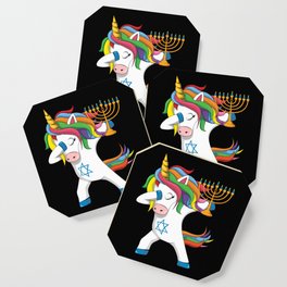 Cute Unicorn Jew Jewnicorn Menorah Happy Hanukkah Coaster
