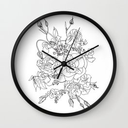 Floral Ink - Black & White Wall Clock
