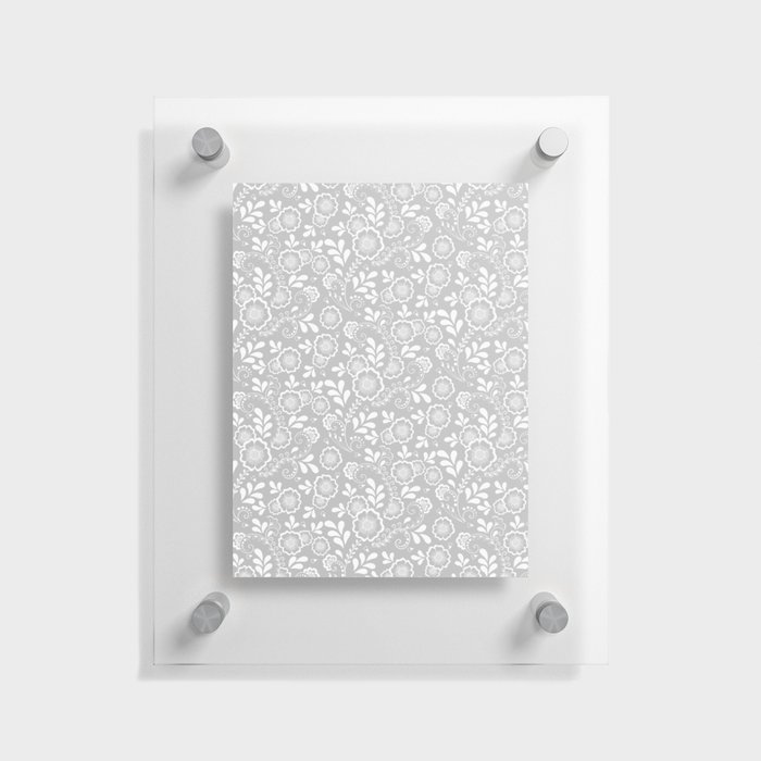 Light Grey And White Eastern Floral Pattern Floating Acrylic Print