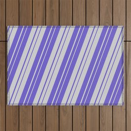 [ Thumbnail: Light Grey and Slate Blue Colored Striped Pattern Outdoor Rug ]