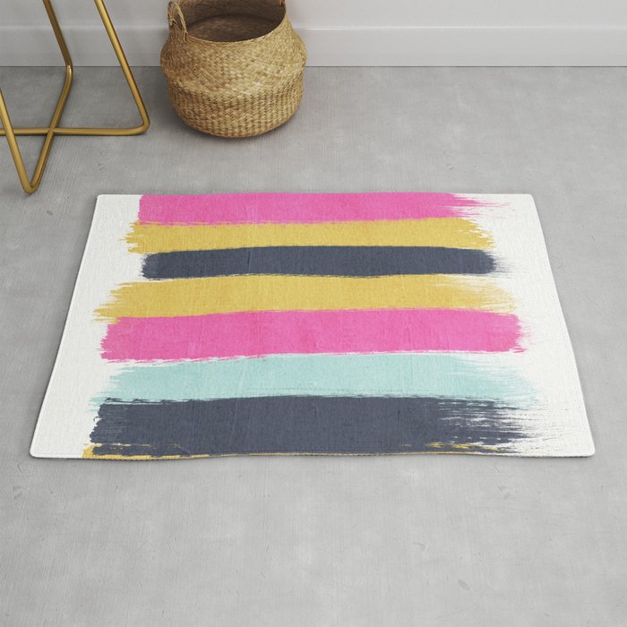 Sacha - stripes painting boho color palette bright happy dorm college abstract art Rug