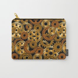 Seamless mechanical pattern with rusty and polished gold machine gears on a black background. Dense composition. Steampunk style.  Carry-All Pouch