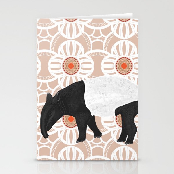 Malayan Tapir on retro pattern background Stationery Cards