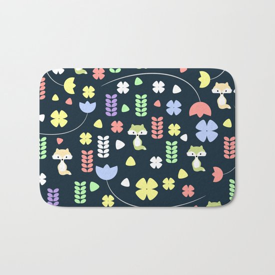 Cute foxes, flowers and more Bath Mat