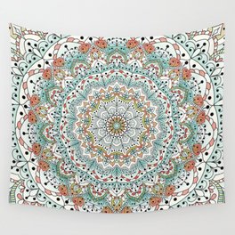 White and green floral mandala Wall Tapestry