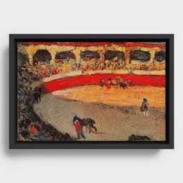 Pablo Picasso - La Corrida - Plaza de Toros Pamplona, Spain matador and bull landscape painting  Framed Canvas
