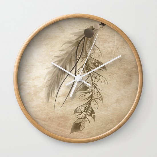 Bohemian Feather Wall Clock