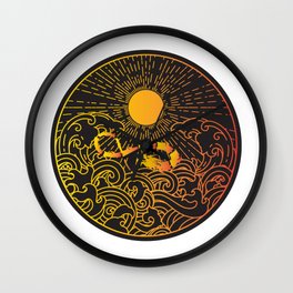 sunshine and water wave in round shape with Bohemian dragon. Keep your days sunny with boho dragon Wall Clock