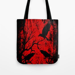 Scary & Spooky Abstract Bloody Dark Night with some Crows Flying Around Tote Bag