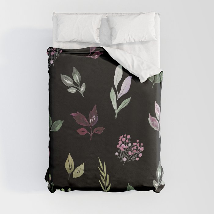 Tiny watercolor leaves pattern Duvet Cover
