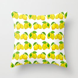 Lemons pattern in yellow and green leaves Throw Pillow