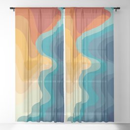 Retro 70s and 80s Color Palette Mid-Century Minimalist Nature Ripple Waves Sheer Curtain